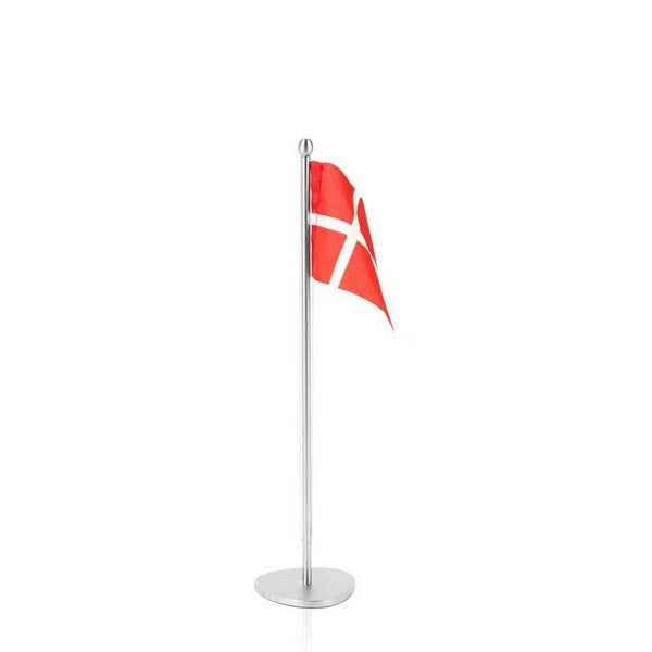 Piet Hein lille bordflag med Dannebrog i rustfrit stål 25 cm